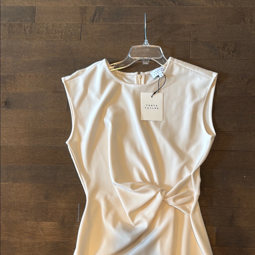 Tanya Taylor Cream Asymmetrical Pleated Midi Dress - Picture 2 of 8